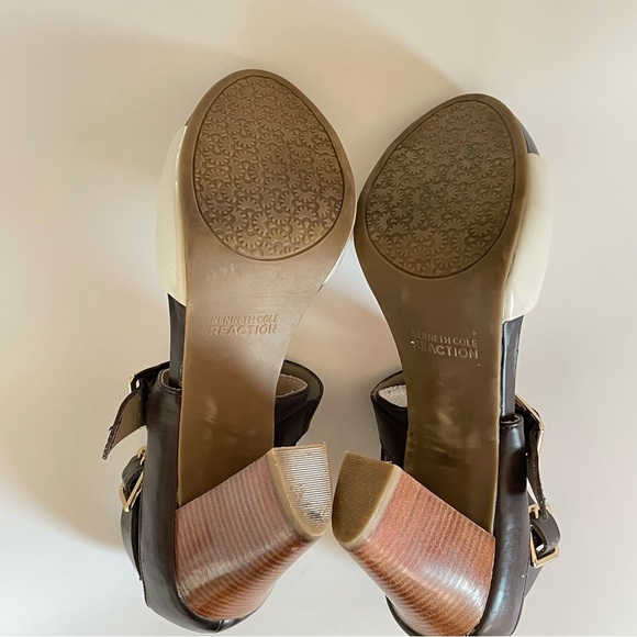 Kenneth Cole Reaction Cool Daze Block Heel Brown White Buckles Summer Boho 10M - Picture 6 of 9